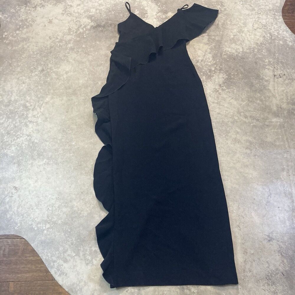 Rachel Zoe Dress Womens 6 Black Maxi Ruffle V Neck Evening Black‎ Tie